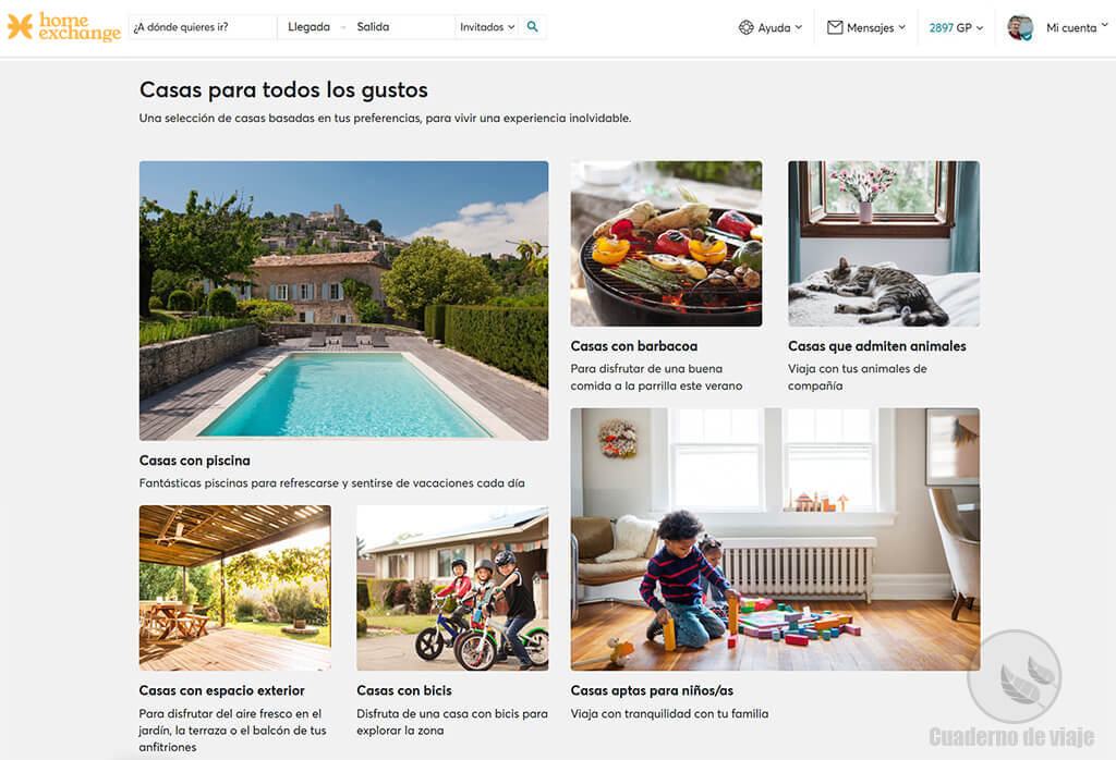 Portada de la web de HomeExchange Portada de la web de HomeExchange
