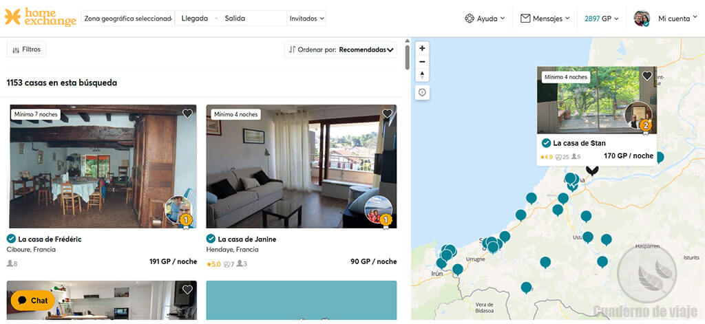 En la web de HomeExchange se puede buscar por zonas geográficas En la web de HomeExchange se puede buscar por zonas geográficas