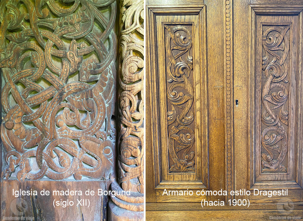 Detalle de la iglesia de madera de Borgund (s.XII) y Mueble Dragestil de 1900 (Aalesunds Museum) Detalle de la iglesia de madera de Borgund (s.XII) y Mueble Dragestil de 1900 (Aalesunds Museum)